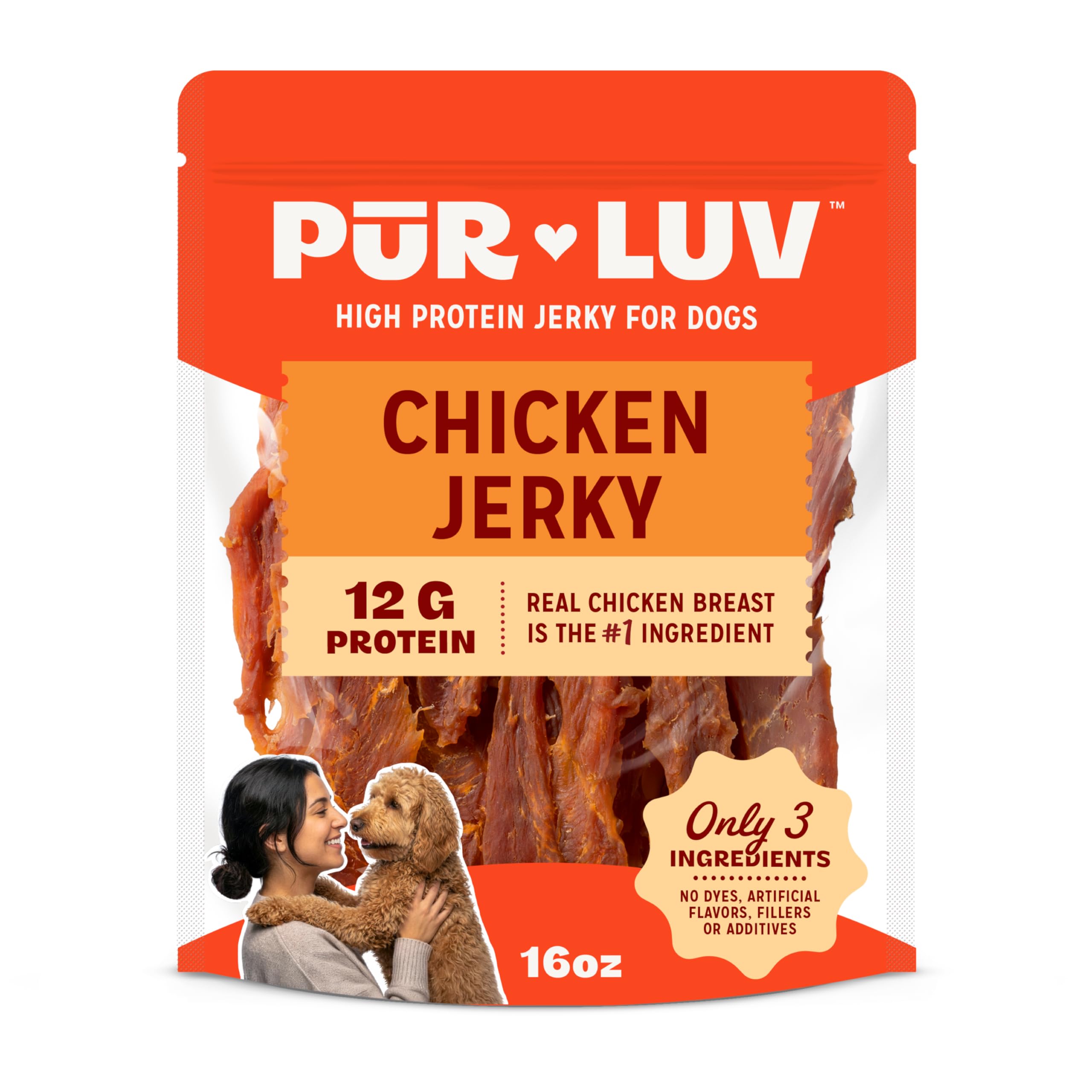 Pur Luv Dog Treats, Chicken Jerky Dog Treat with Real Chicken Breast, 16 oz | Hi