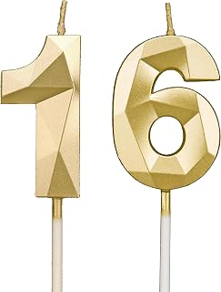 DTXLX Gold Number 16 Birthday Candles Cake Decoration | 16th, Happy, Toppers, for, Parties, Weddings, Company, Anniversaries