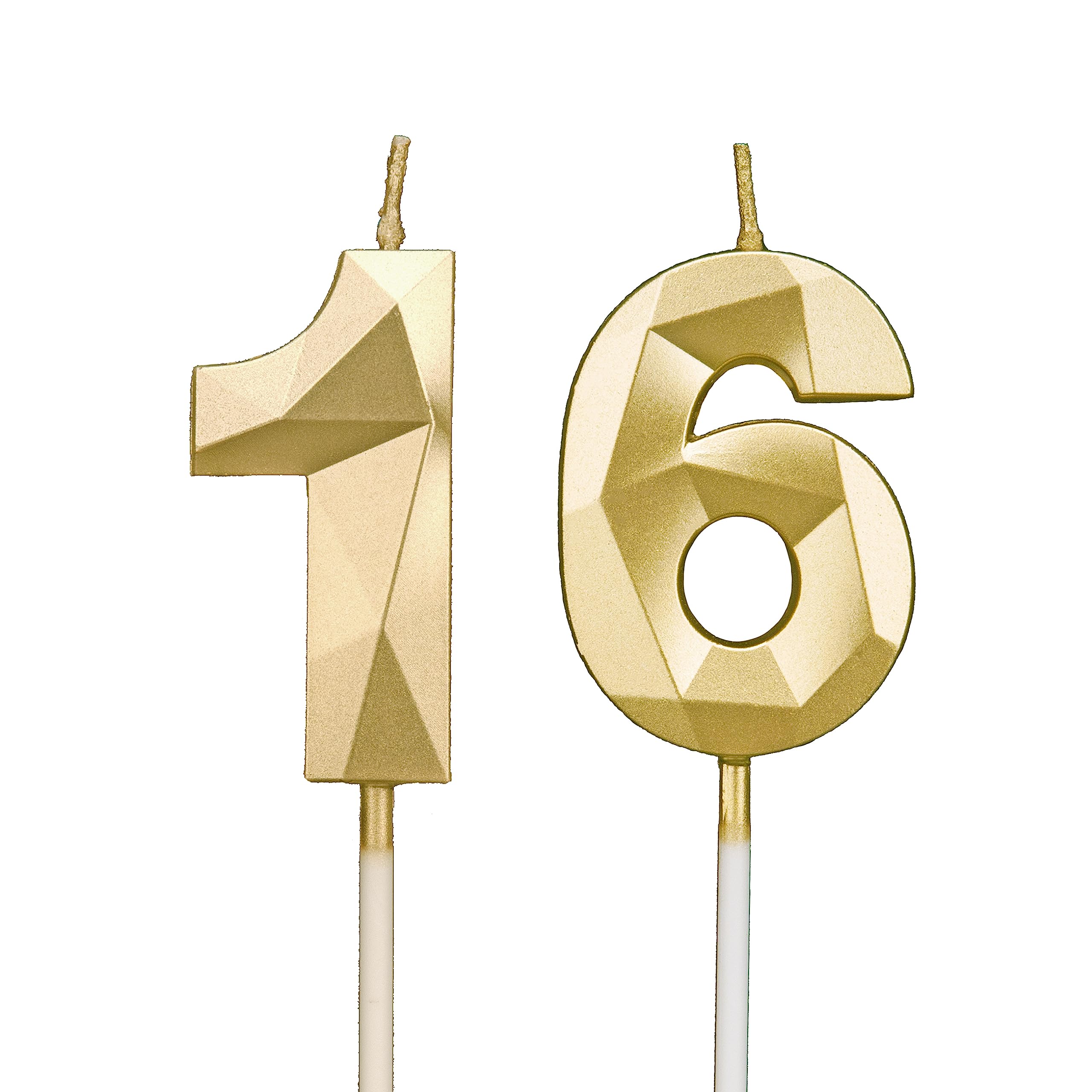 DTXLX Gold Number 16 Birthday Candles Cake Decoration | 16th, Happy, Toppers, fo