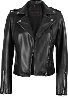 Decrum Asymmetrical Moto Style Real Lambskin Leather Biker Jacket Women