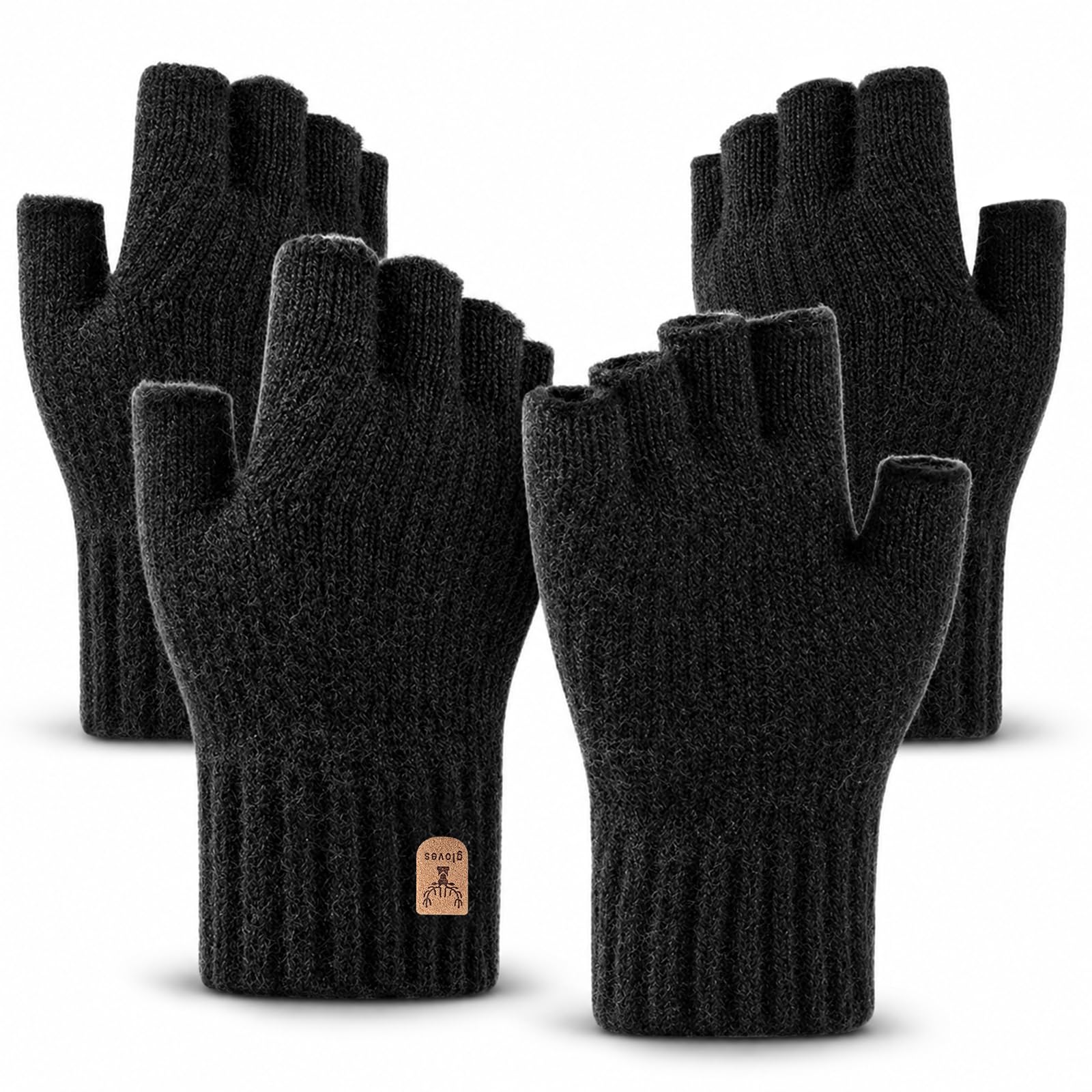 Fingerless Gloves Half Finger Winter Warm Knitted Gloves Working Running Biking 