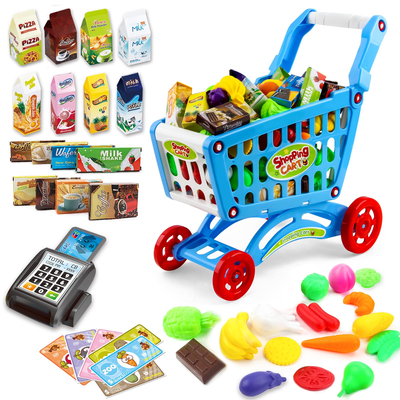 deAO Kids Shopping Cart for Groceries Toddlers,Pretend Food and Accessories | Ro