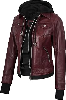 fjackets Women's Real Lambskin Fur Bomber Jacket with Removable Hood, Women's Hooded Jacket