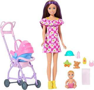 Barbie Skipper Babysitters Inc. Playset with Brunette Doll | Blonde Baby Doll, Stroller with Removable Car Seat & 7 Accessories