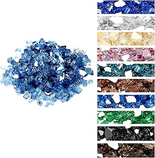 Onlyfire 10 lbs Fire Glass Rocks 1/4 Inch for Propane Fire Pit/Fireplace | High Luster Reflective Firepit Stones for Indoor/Outdoor Gas Firepit Table, Outside, Vases, Aquarium, Pacific Blue