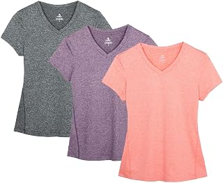icyzone Women's Breathable Sports T-Shirt with V-Neck, Pack of 3 Fitness Running T-Shirt