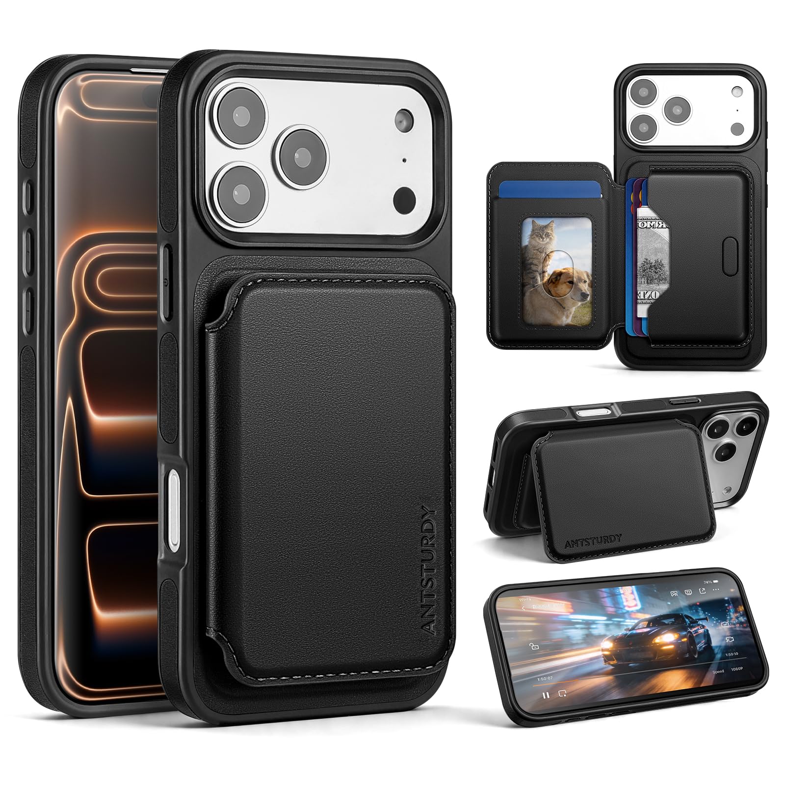 Antsturdy for iPhone 18 Pro Max / 17 Pro Max Phone Case Wallet,Black