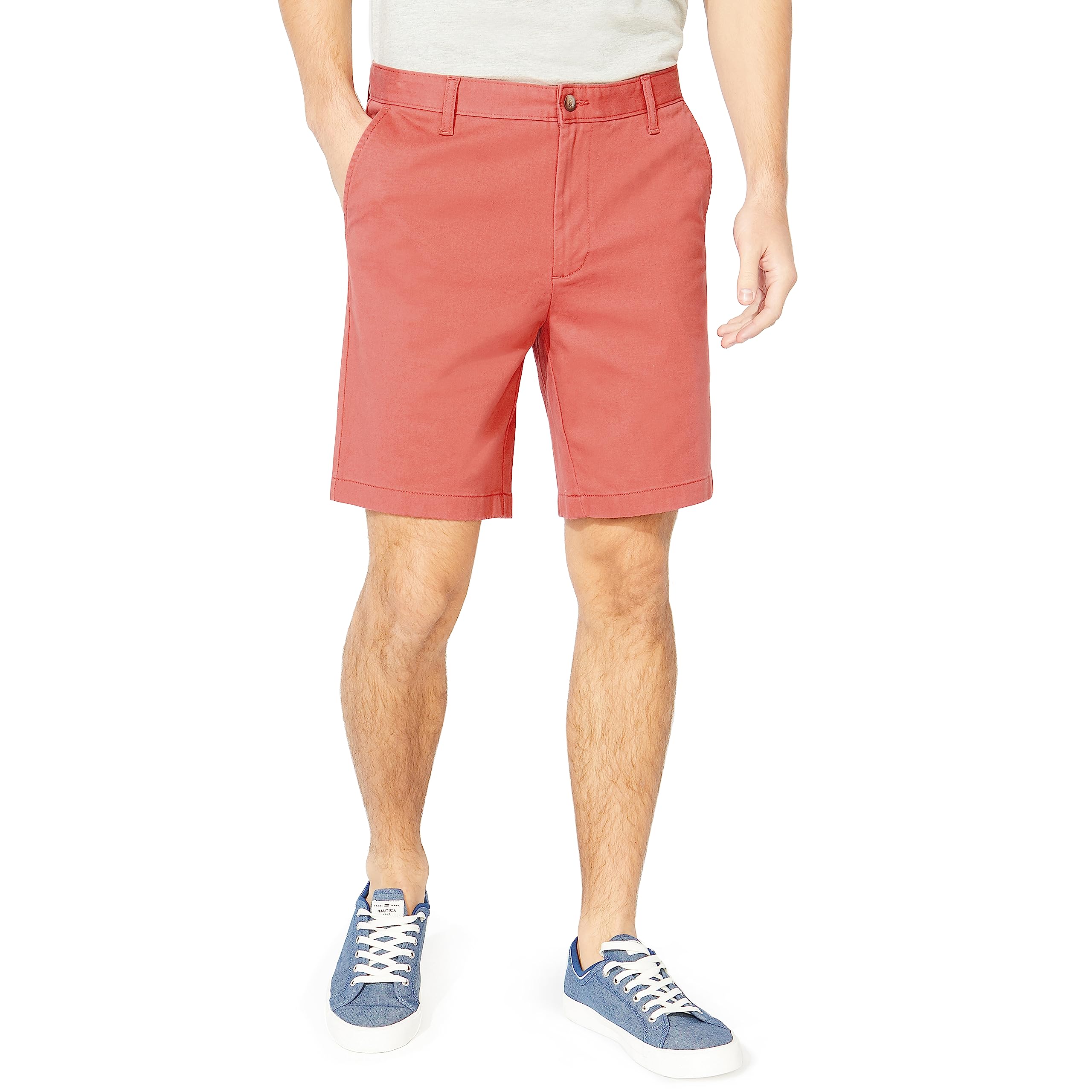 Nautica Classic Fit Flat Front Stretch Solid Chino Deck Short - Men's Casual Sho