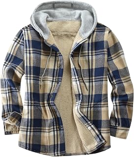 Men's Cotton Plaid Shirt Jacket Fleece Flannel Sherpa Button Down