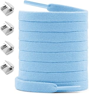 No Tie Elastic Shoelaces: Width 8mm Flat Elastic Shoelaces with Metal Buckle-1 Pair