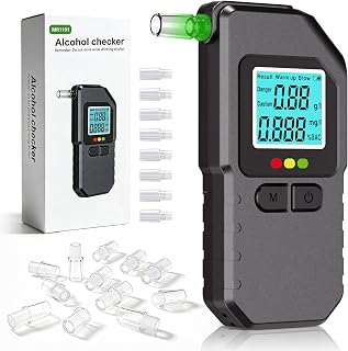 Alcohol Tester Breathalyzer Breathalysers, High Accurate Professional Breathalyser UK but No Battery with 20 Mouthpieces, Portable BAC Test Device with Digital LED Display for Home Outdoor Party ﻿
