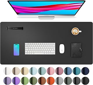 Aothia Desk Pad, Large Mouse Pad, 80 x 40 cm, Black | PU Leather Keyboard Mouse Pad, Non-Slip and Waterproof Desk Protector, Large Writing Pad for Office and Home