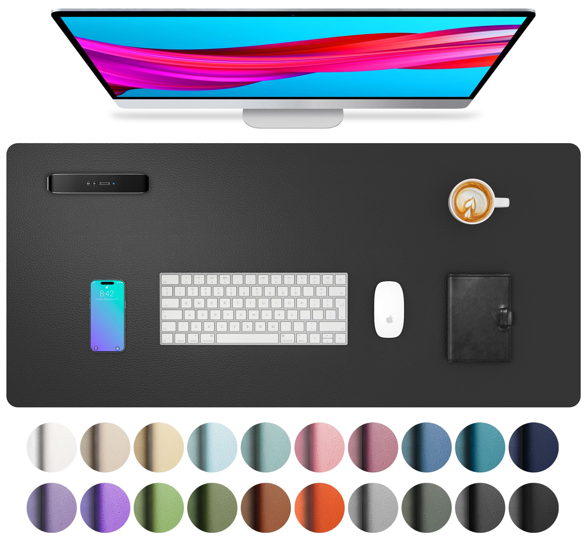 Aothia Desk Pad, Large Mouse Pad, 80 x 40 cm, Black | PU Leather Keyboard Mouse 