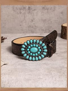 Women's Vintage Turquoise Sapphire Decorative Belt Antique Style Buckle Western Country Concho Belt 2025