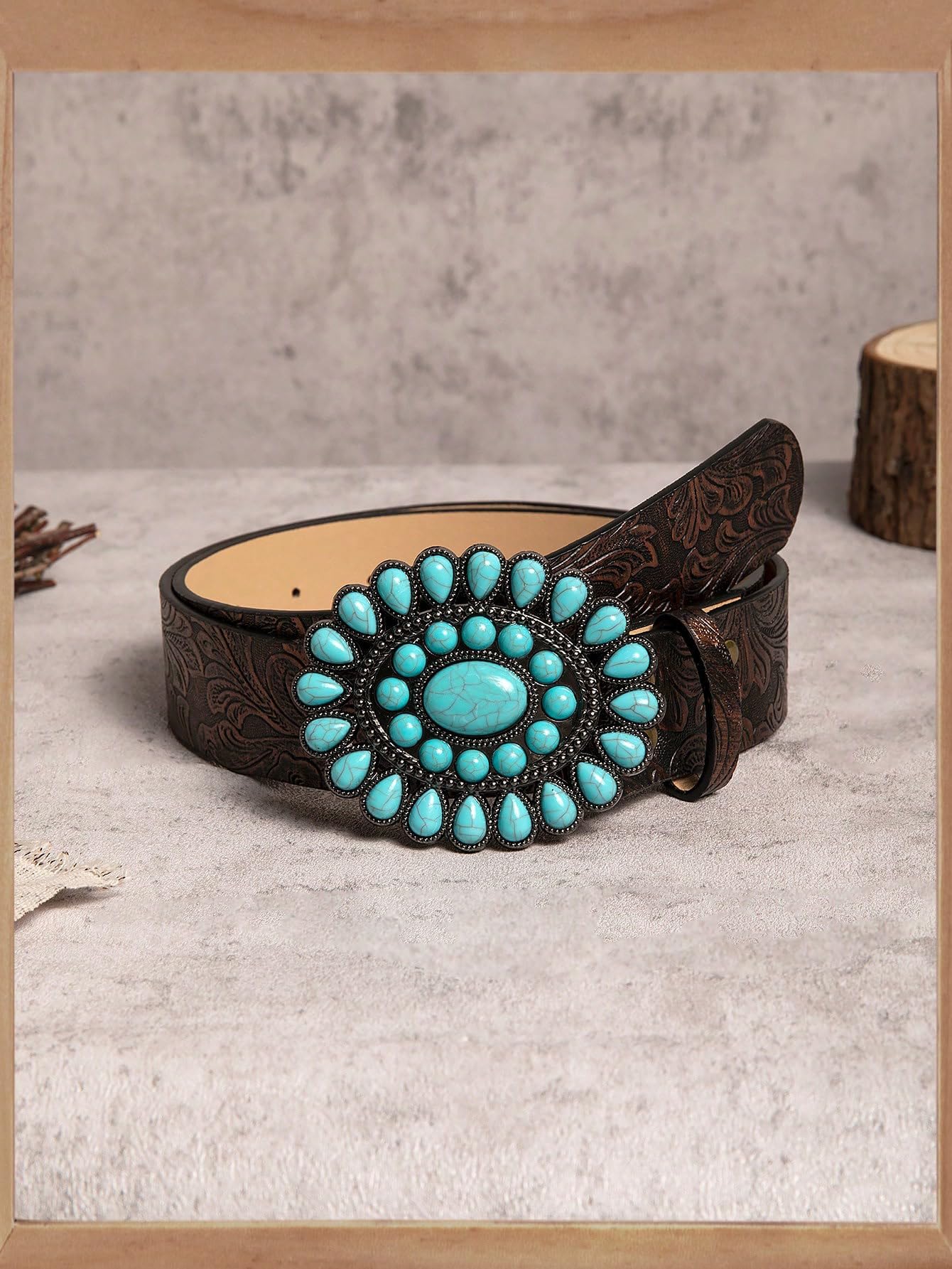 Women's Vintage Turquoise Sapphire Decorative Belt Antique Style Buckle Western 