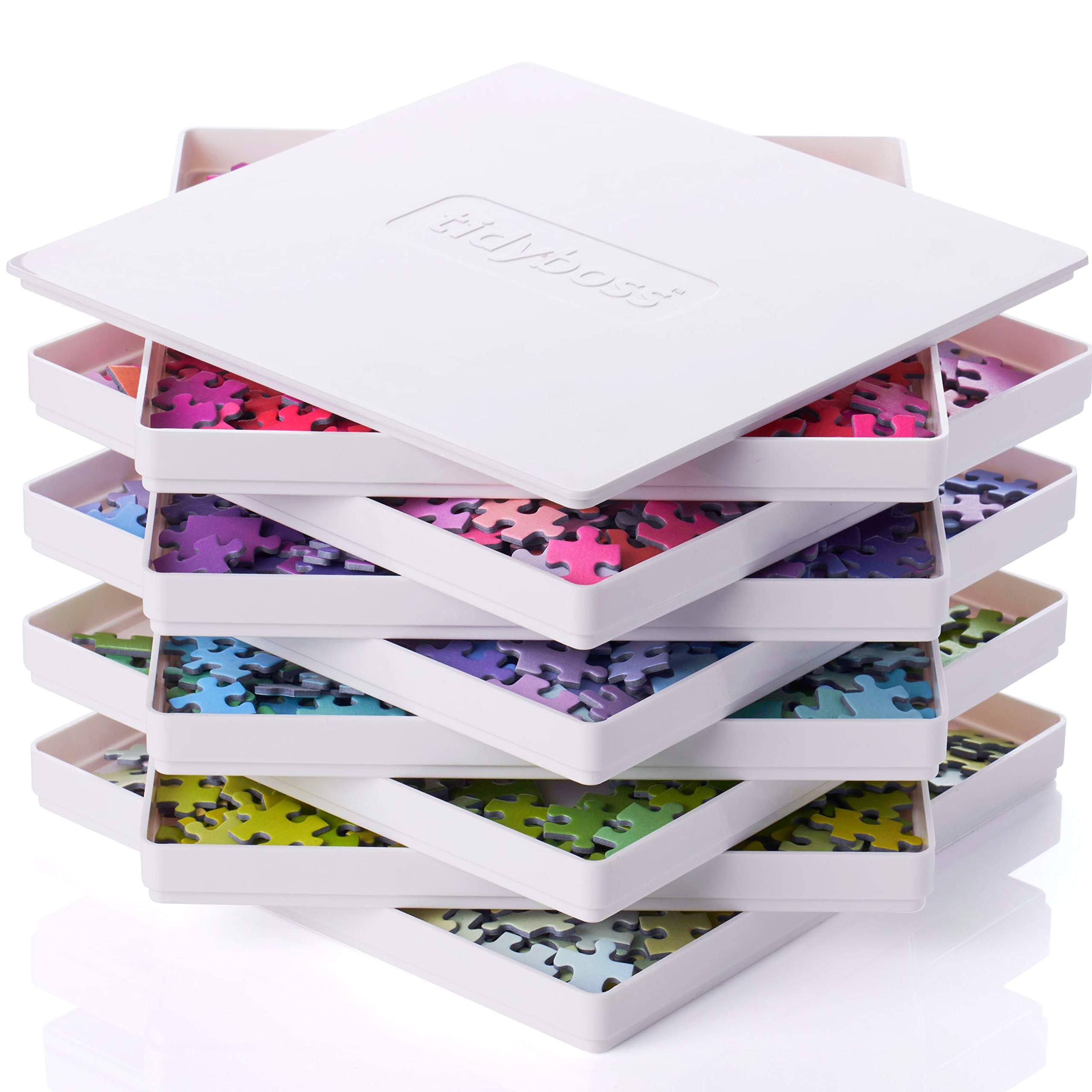 Tidyboss 8 Puzzle Sorting Trays with Lid 8" x 8" - Portable Jigsaw Puzzle Access