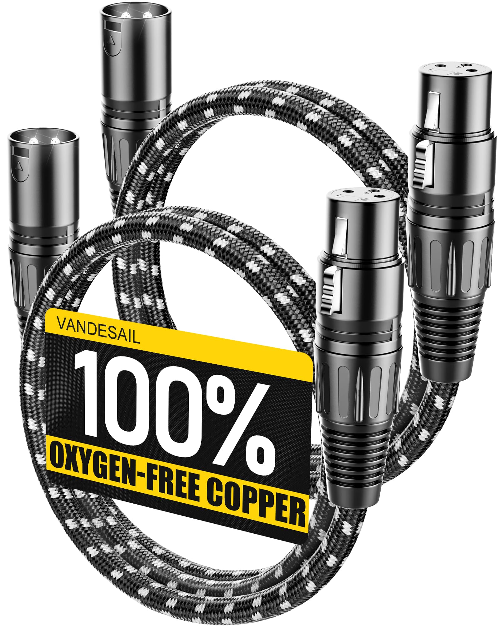 VANDESAIL XLR Cables 3ft 2 Pack,Short Microphone Cable OFC Noise Reduction | XLR
