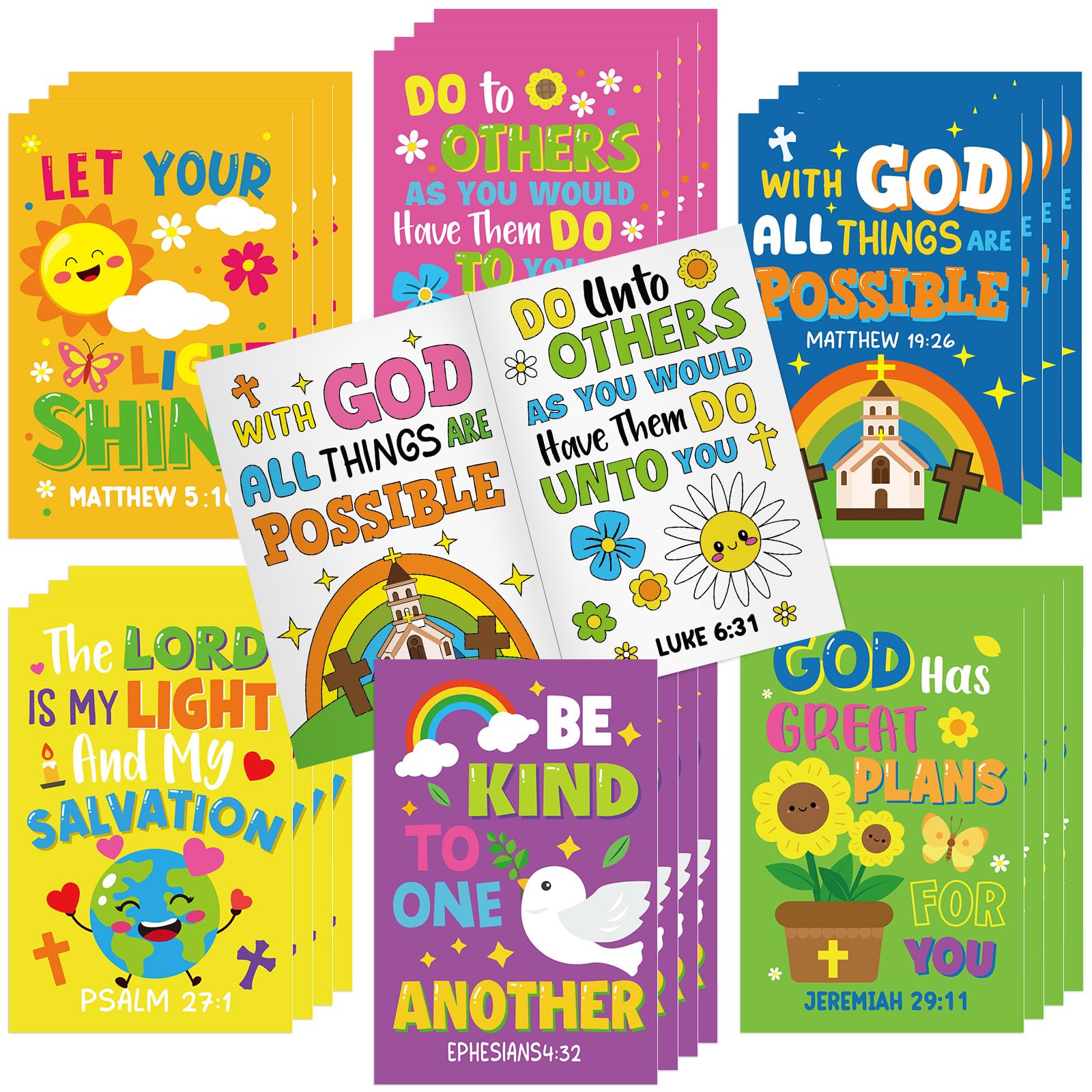 Cinrobiye 24 PCS Bible Verse Coloring Books Bulk, Christian Religious Coloring A