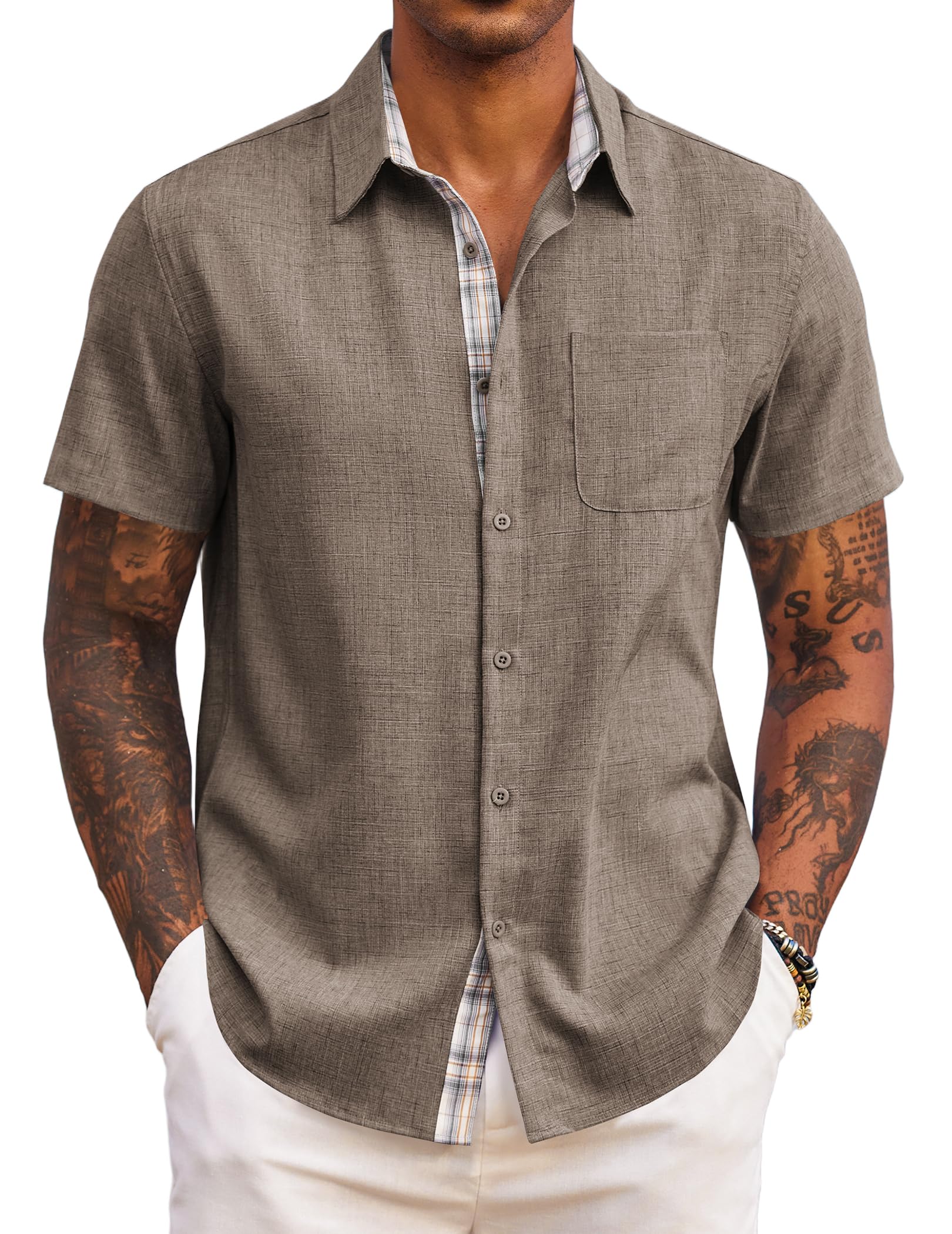 COOFANDY Men's Short Sleeve Summer Casual Shirt Regular Fit Casual Beach Shirt w