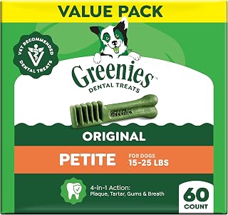 Greenies Petite Natural Dental Dog Treats, Original Flavor, 60 Count | Veterinarian-recommended, supports oral health & freshens breath, clean to gumline, for dogs 15-25 lbs, chicken flavor