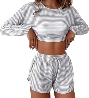 Ekouaer Conjunto de pijama sexy de manga larga y pantalones cortos con