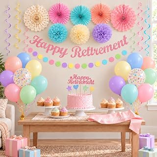 Retirement Decorations for Men Women with Sash(Pastel)
