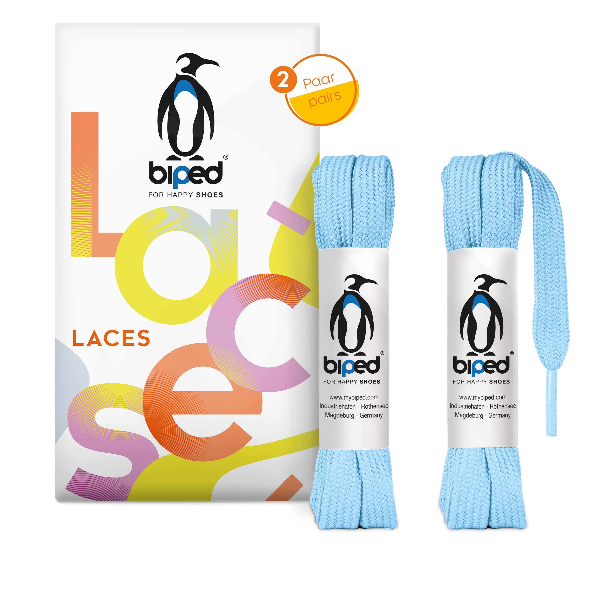 biped LACES 2 Pairs Flat Polyester Shoelaces 10mm Wide - Laces for Trainers and 