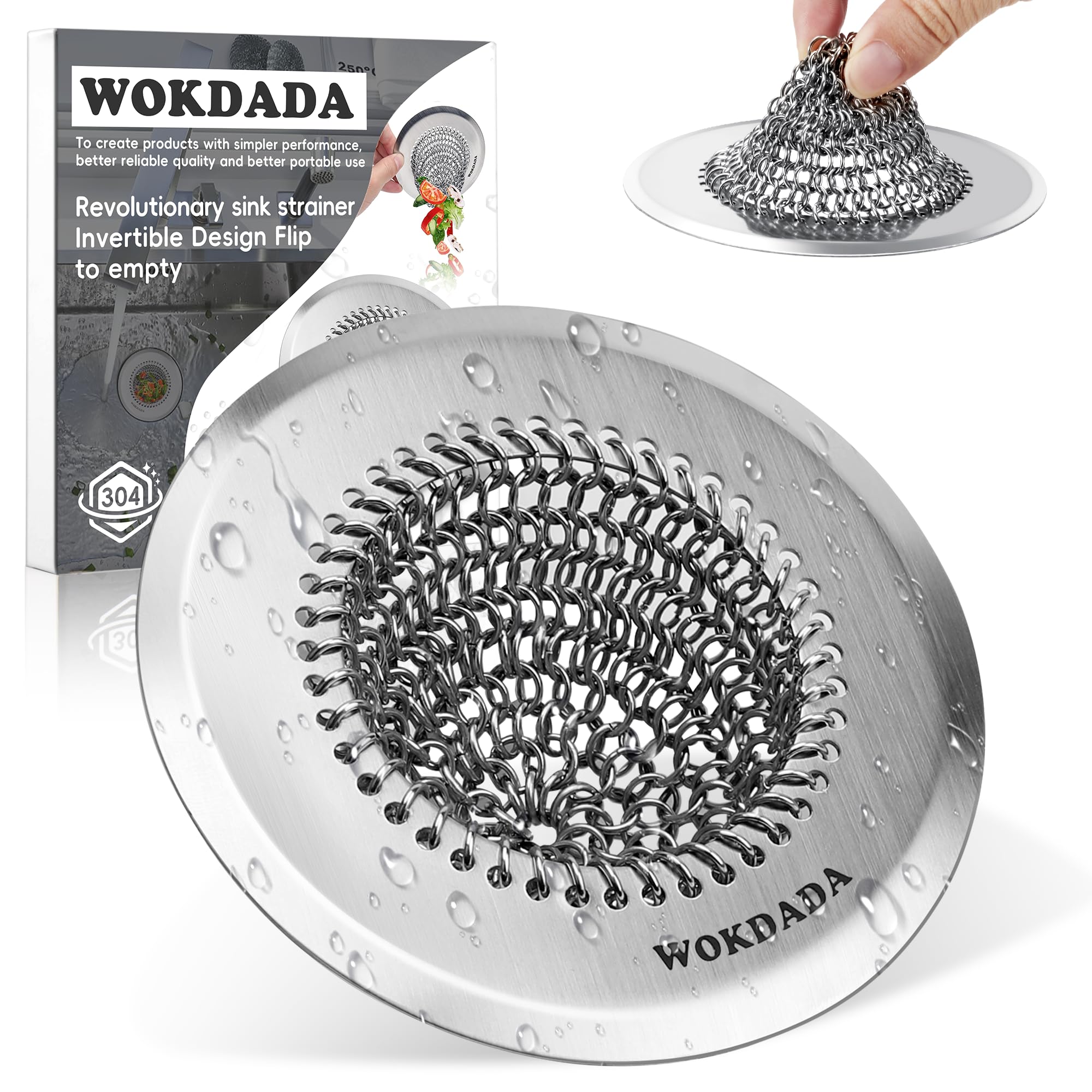 Kitchen Sink Drain Strainer,Patented Reversible Chain Mesh Basket Anti-Clog | Re