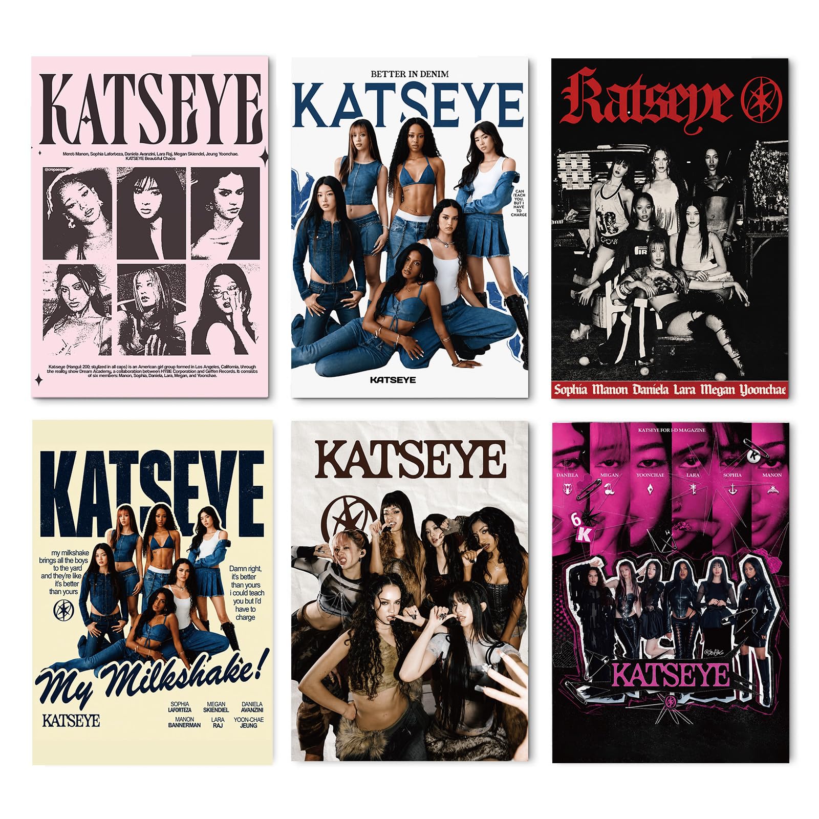 KOWASO 6 Sheets Katseye Poster, Top Idol Girl Groups Colorful Poster with Adhesi