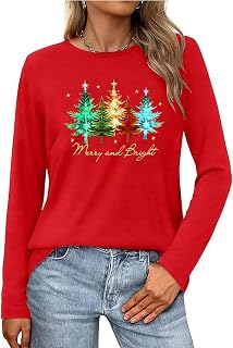 Christmas Tree Shirts for Women Xmas Graphic Vacation Long Sleeve Tops