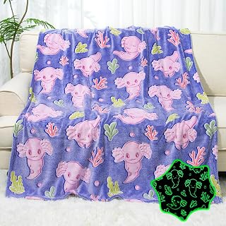 IEOEO Glow in The Dark Axolotl Blanket Cute Throw Blanket Axolotl Gifts Toy for Kids Girls Adult Axolotls Stuff Axolotl Decor