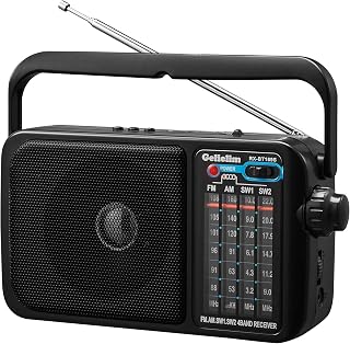 Gelielim Radio AM FM Bluetooth, Transistor Radio AC or Battery Operated with Best Reception, Portable Shortwave Radio with Large Speakers,Big and Precise Tuning Knob,3.5mm Earphone Jack-Black