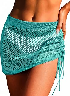 AI'MAGE Women Crochet Skirt 2025 Knit Drawstring Beach Skirt Cover Up Swimwear XS-XXL