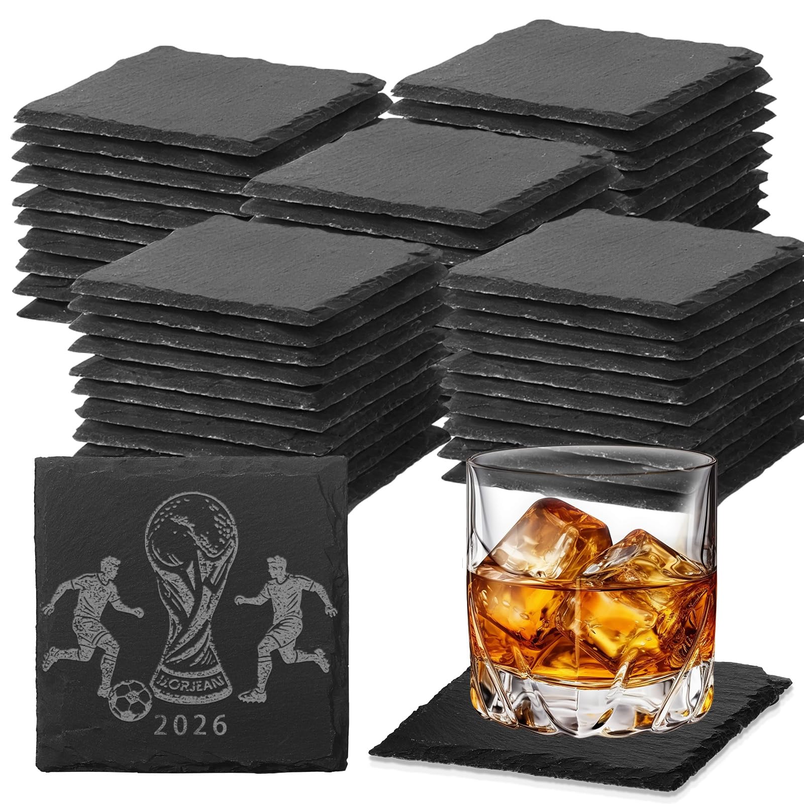 60 PCS Slate Coasters Black Square 4 Inch Bulk Rock, Blank Laser Engraving, Scra