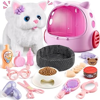 Cat Toys for Kids Girls 3 4 5 6 Year old,Electronic Robot Stuffed Cat | Interactive Toy Cat with Walking and Meowing, Pretend Play Toys for Girl 3-5 6-8, Idea Birthday Gifts for 5 Year old Girls