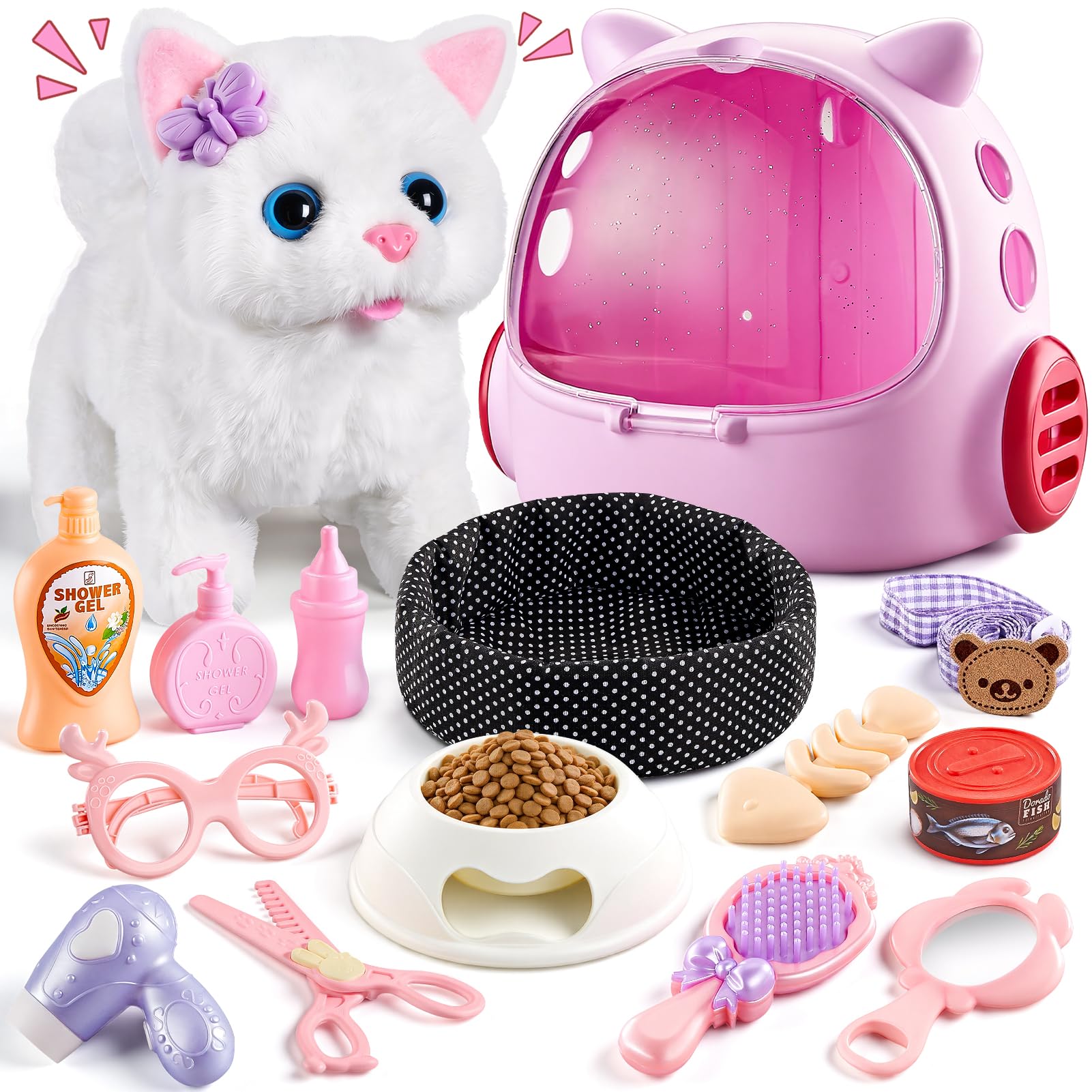 Cat Toys for Kids Girls 3 4 5 6 Year old,Electronic Robot Stuffed Cat | Interact