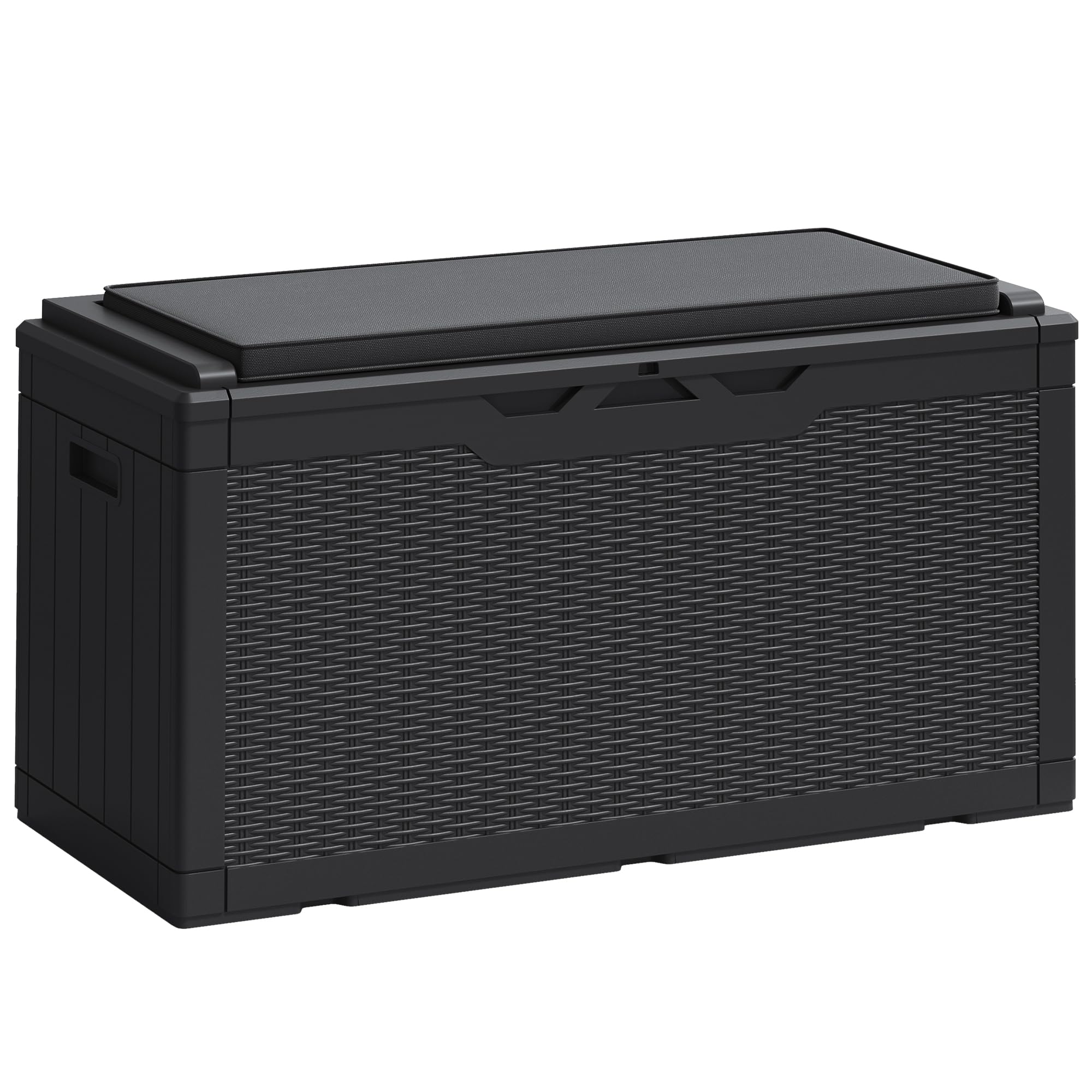 Greesum 125 Gallon Deck Box, Outdoor Storage Bench with Cushion, Black | Resin M