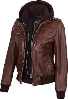 fjackets Women's Real Lambskin Fur Bomber Jacket with Removable Hood, Women's Hooded Jacket
