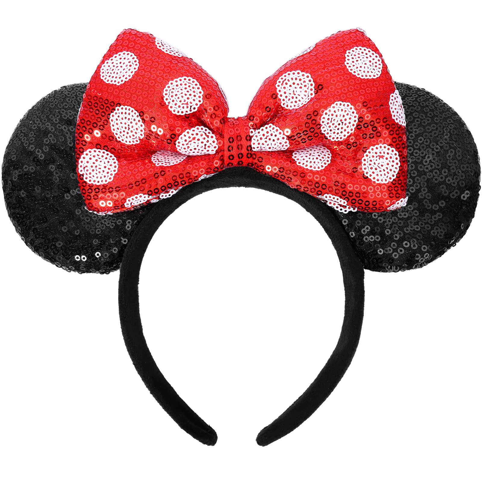 UNSPAZ Mouse Ears Headbands, Sequin Mouse Ears for Women Girls Boys, Shiny Bow H
