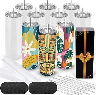 Joyclub Sublimation Blanks 20 oz Tumblers Bulk 10 Pack Skinny Straight | Mother's Christmas Day Gifts Small Businesses Events of Thanks Plain Tumblers to Decorate Including Gift Boxes