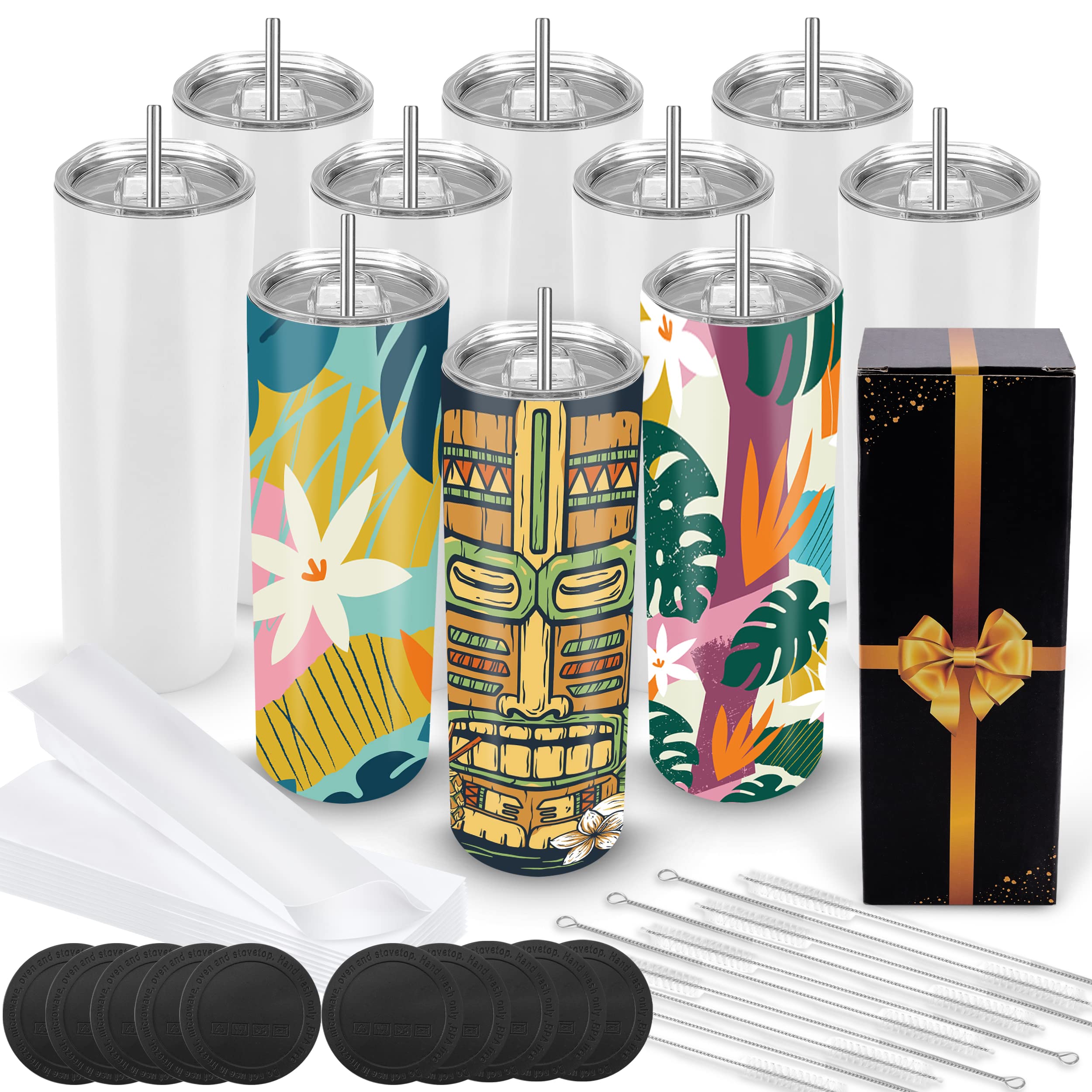 Joyclub Sublimation Blanks 20 oz Tumblers Bulk 10 Pack Skinny Straight | Mother'