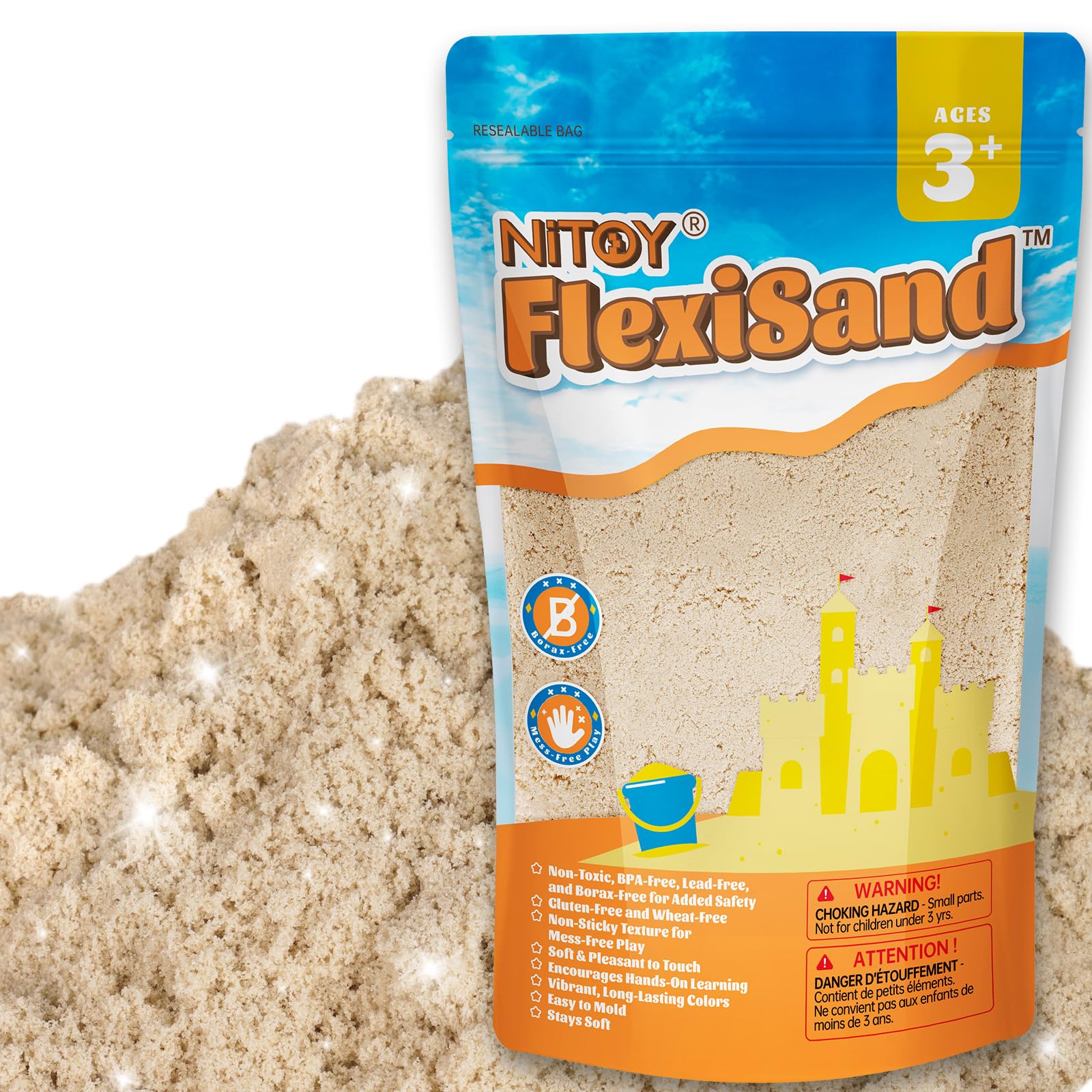 NiToy FlexiSand 1 kg Mouldable Play Sand, Original Colour | Never-Dries-Out Sens