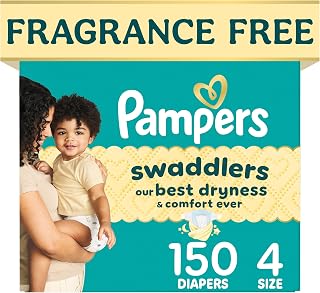 Pampers Swaddlers Diapers, Size 4 (15-34 lbs), 150 Count, Absorbent, Keeps Baby Dry and Comfortable, Skin Safe Disposable Baby Diaper