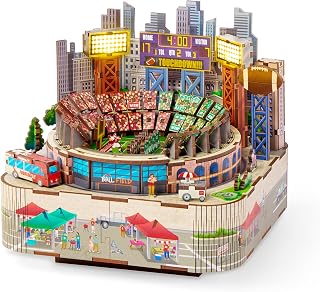 Arkitec Football Stadium 3D DIY Miniature Puzzle with LED Lights, Movement | 177-piece football stadium model kit with moving fans, scoreboard details for desk-shelf decor, DIY, Gift Kit, 12+Years