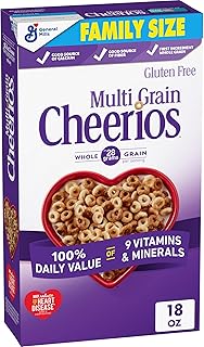 Multi Grain Cheerios, Heart Healthy Breakfast Cereal, Family Size, 18 oz | Gluten Free, 28g Whole Grain per Serving, 100% DV of 9 Vitamins & Minerals, Low Fat, No Artificial Flavors
