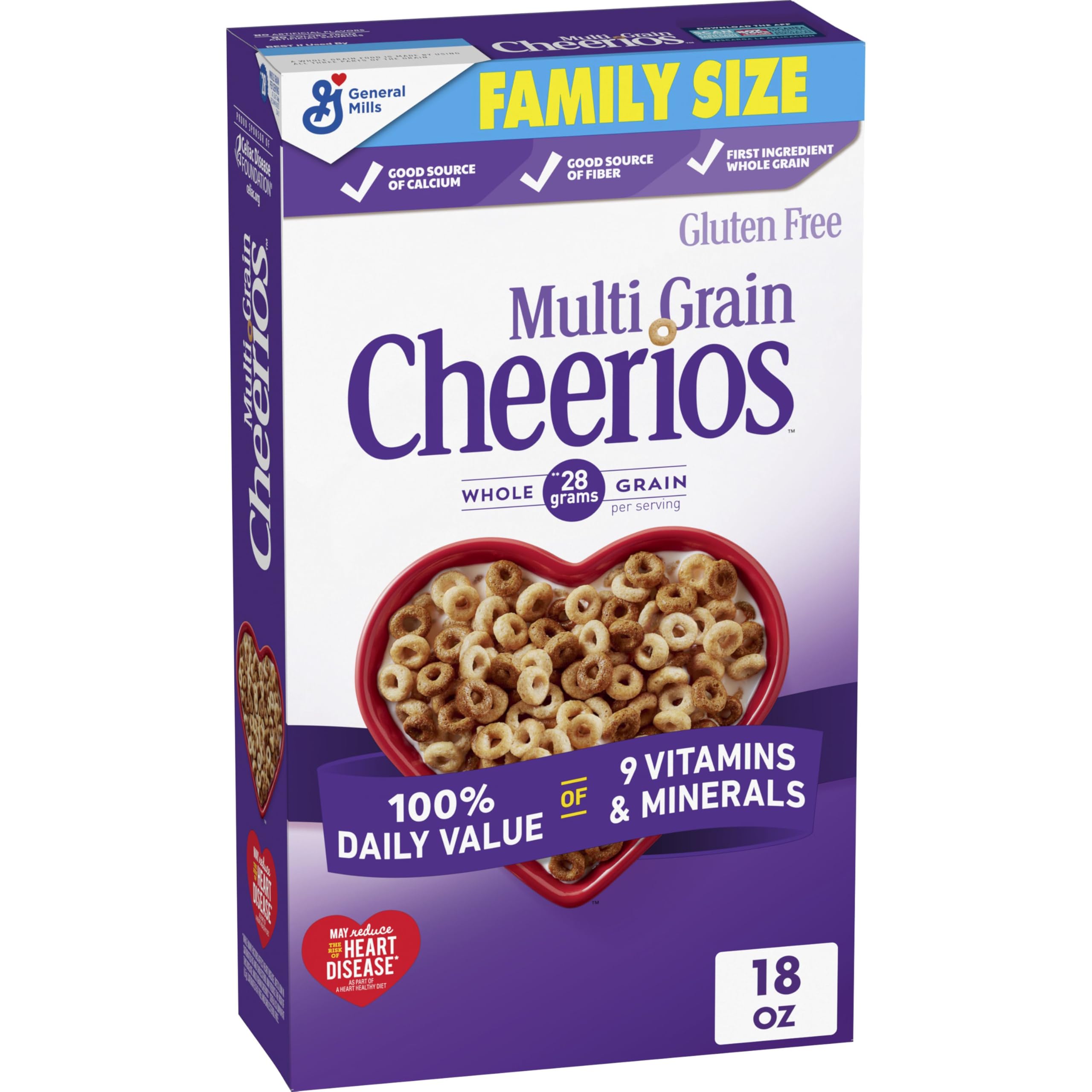 Multi Grain Cheerios, Heart Healthy Breakfast Cereal, Family Size, 18 oz | Glute