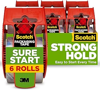 Scotch Sure Start Packing Tape, 1.88 in x 800 in, 6 Rolls | Clear Packing Tape, Easy Start, Quiet Unwind, Packaging Tape for Boxes, Shipping, Moving, and Storage