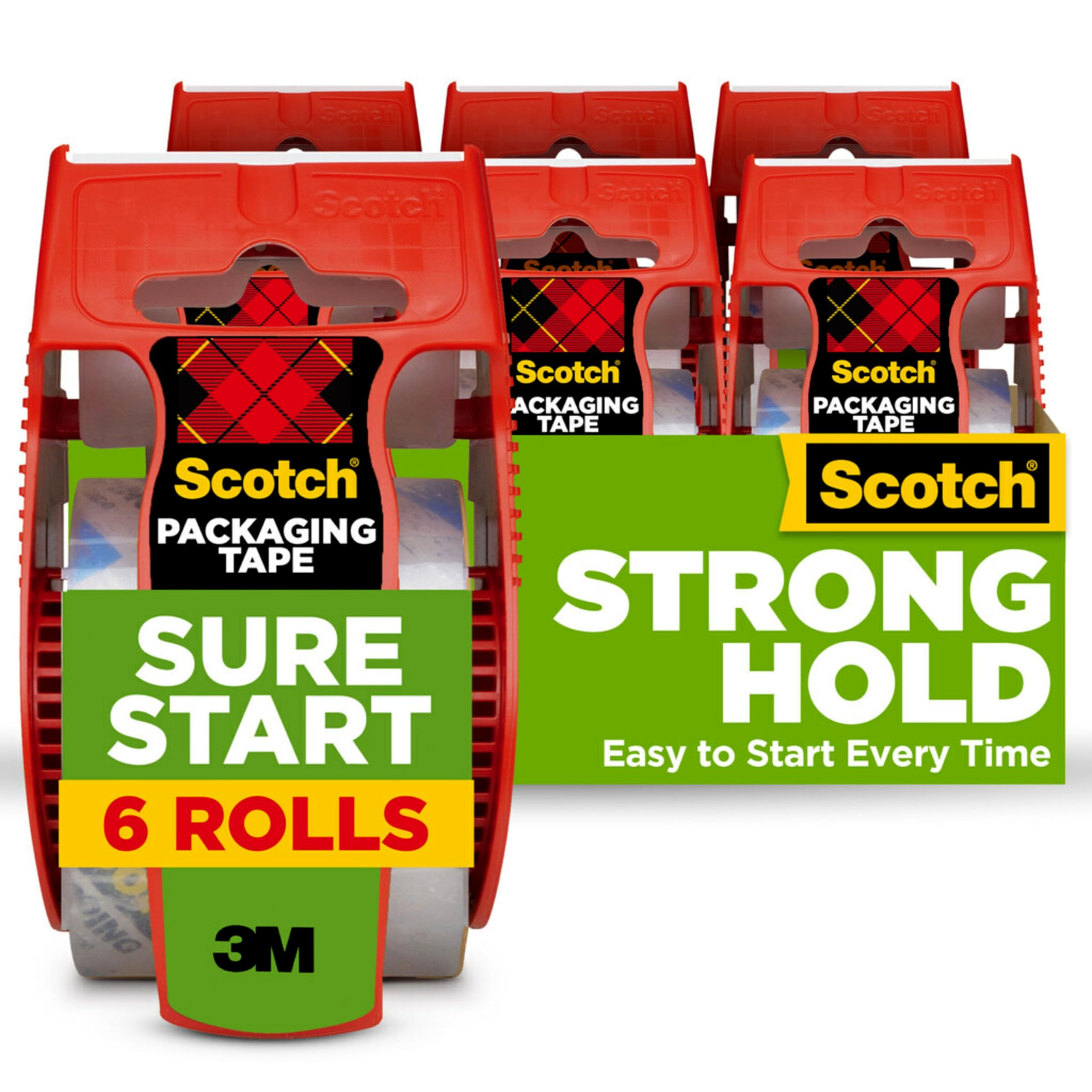 Scotch Sure Start Packing Tape, 1.88 in x 800 in, 6 Rolls | Clear Packing Tape, 