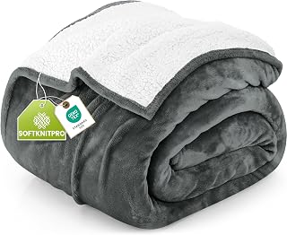 Utopia Bedding Reversible Plush Sherpa Blanket Twin Size Grey, 60x80 Inch