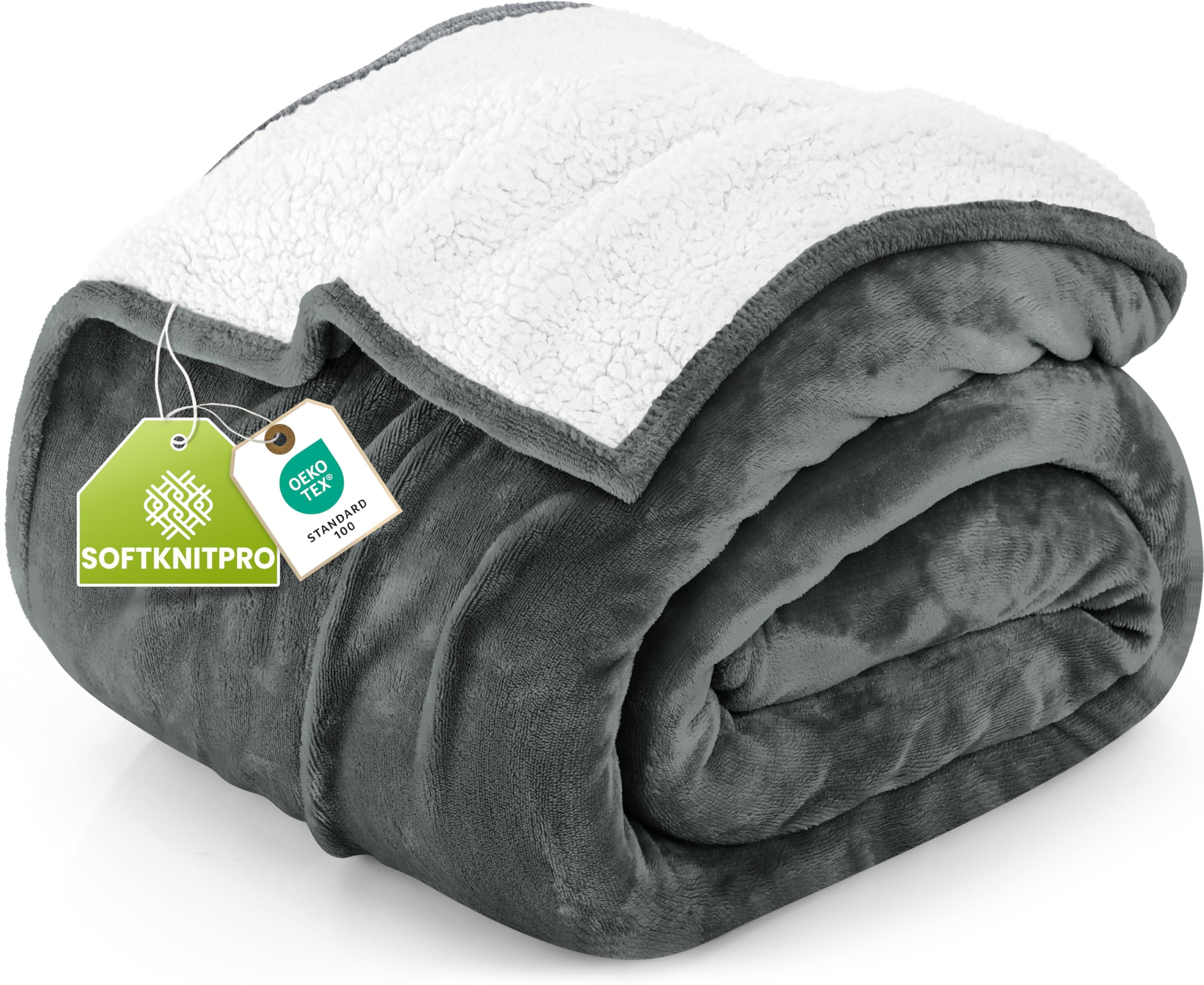 Utopia Bedding Reversible Plush Sherpa Blanket Twin Size Grey, 60x80 Inch